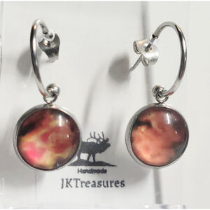 Nebula Galaxy Cosmic Ethereal Pink & Orange Hoop Earrings